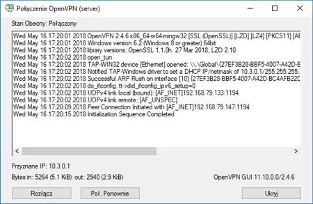 OpenVPN GUI - status połączenia