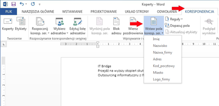 Korespondencja seryjna - wstaw pola