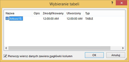 Korespondencja seryjna - wybieranie tabeli