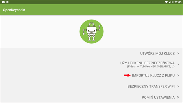 Android - OpenKeychain import kluczy