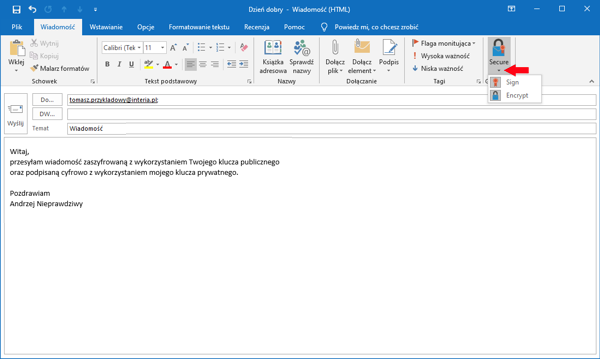 MS Outlook - szyfrowanie i podpisywanie wiadomości