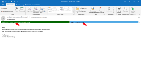 MS Outlook - otwarta wiadomość