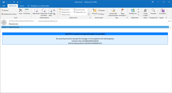 MS Outlook - otwarta zaszyfrowana wiadomość