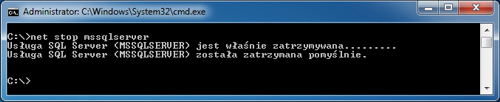 net stop mssqlserver - zatrzymanie instancji MS SQL